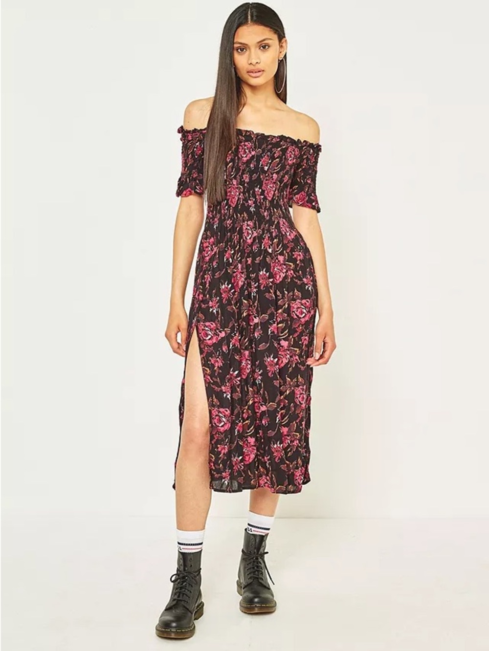 Kimchi Blue Picnic Midnight Floral Off-the-Shoulder Midi Dress